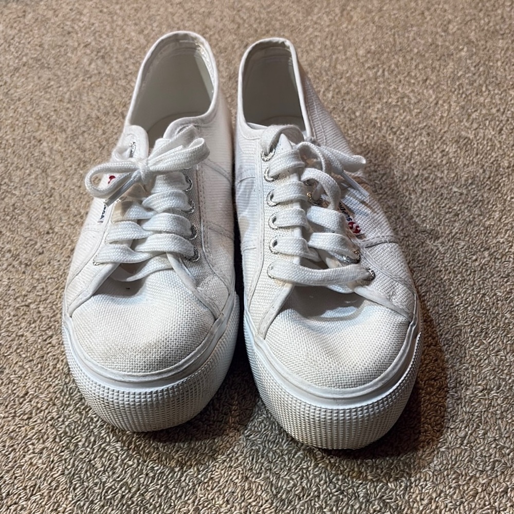 Superga white canvas platform sneaker